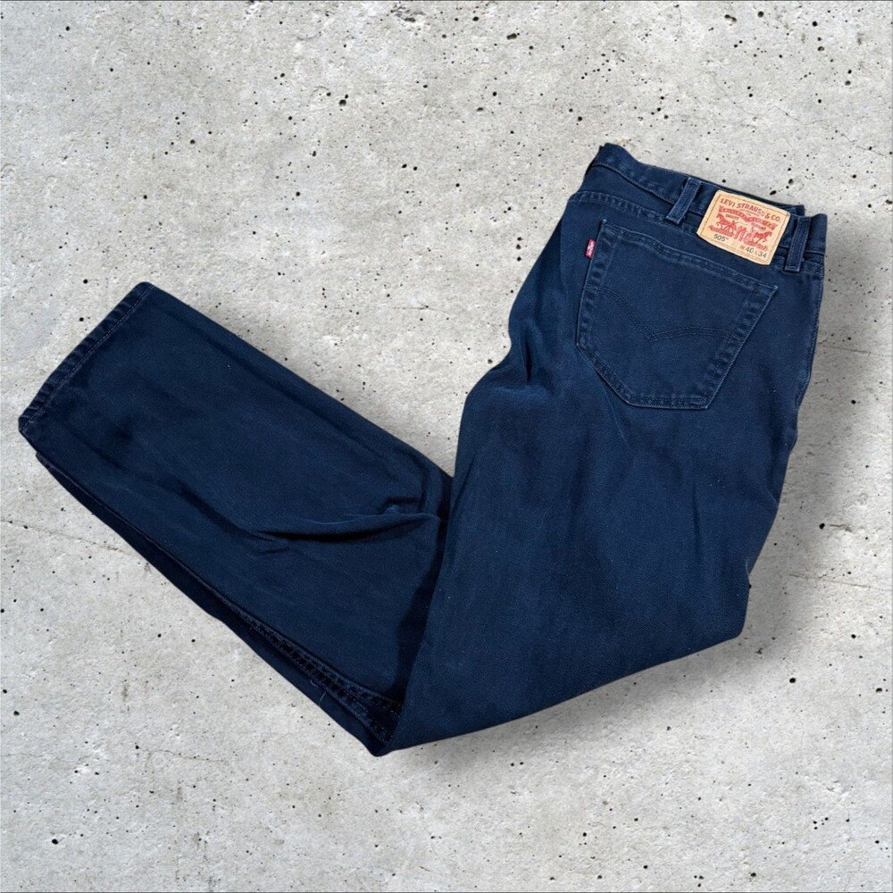Levi s 505 Regular Fit Straight Leg Jeans Mens 40X34 Dark Wash Black Denim Pants